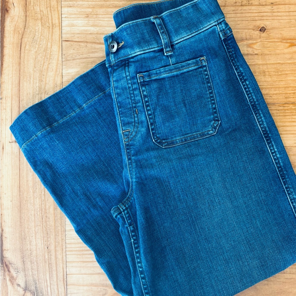 SPANX Blue Flare Wide Leg Jeans Classic Denim